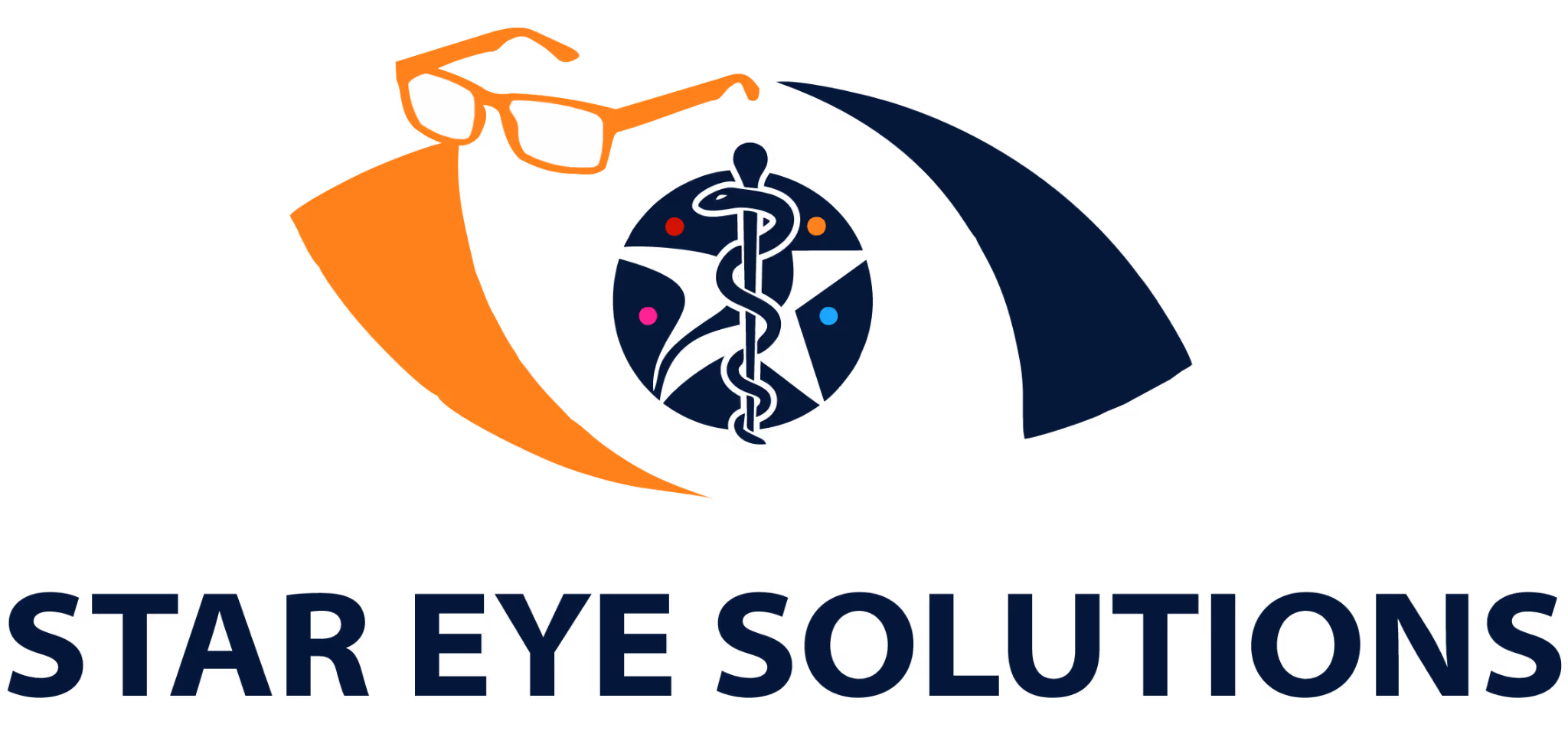 Logo of Star Eye Solutions showing a stylized eye with orange glasses on the left side and a medical caduceus symbol in the pupil.